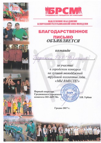 Благодарственное письмо за участие в городском конкурсе "МЫ ВМЕСТЕ!"